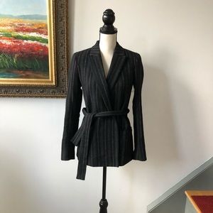 Massimo Duty wool belted blazer jacket 4 S striped